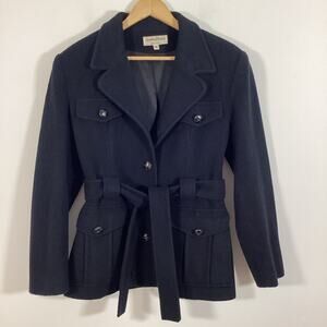 Jonathan Michael Wool Coat Belted Single Breasted 4 Button Medium USA Black Y2K